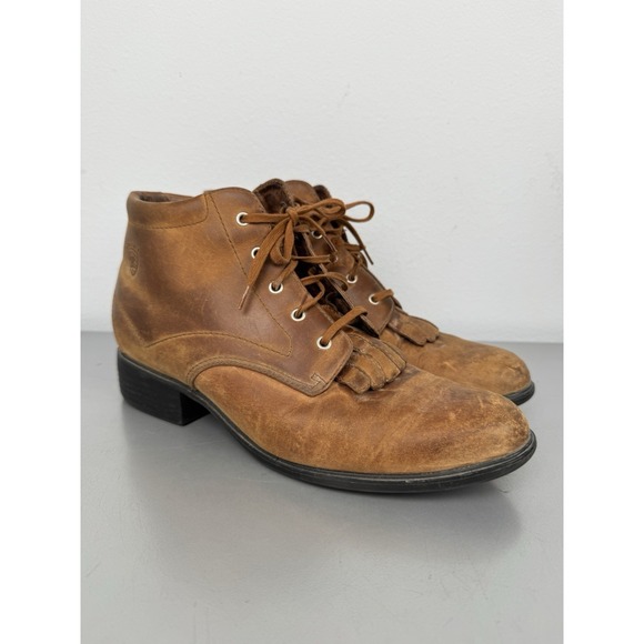 Ariat Shoes - Ariat Josie Brown Leather Boots Womens 8.5 B Lace Up Fringe Kiltie Western Work